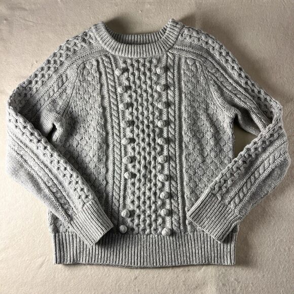 J. Crew Cable Knit Sweater womens small Ezra Pom-Pom lambs wool blend - Picture 1 of 7